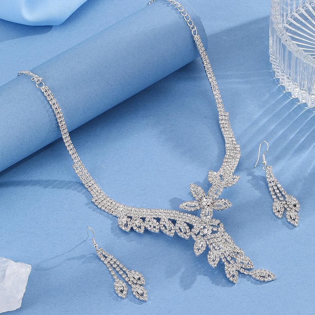 Conjunto de Colar e Brincos de Diamante de Luxo Acessórios para Festa Vestido de Casamento Jantar Corrente de Colar e Brincos de Strass da Moda para Meninas