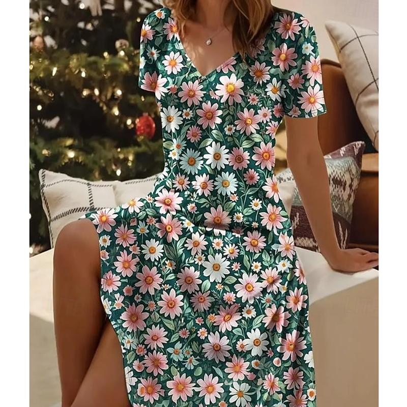 Summer Fashion Women's V Neck Short Sleeve Colorful Printed Dress Sex Short Skirt Dresses