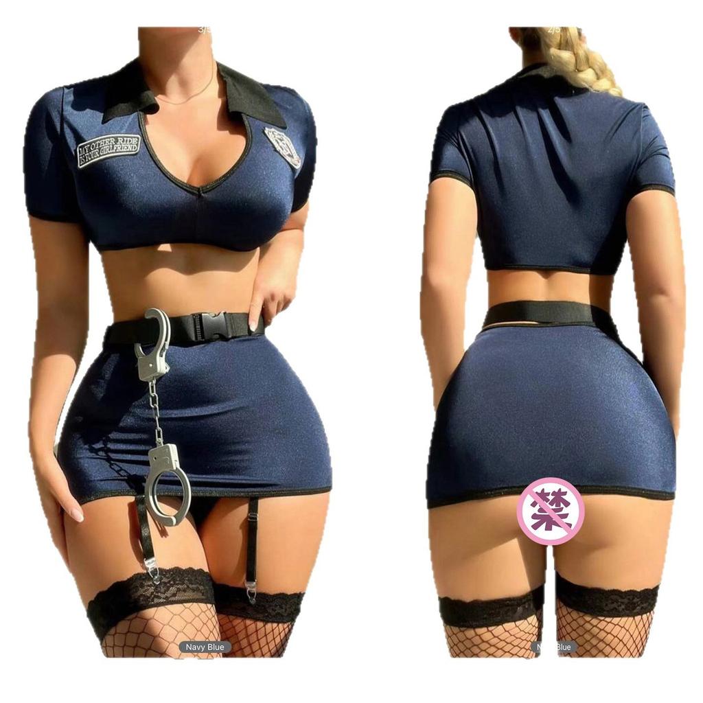 European and American cross-border trade sexy and interesting underwear set, passionate and seductive uniform role-playing Halloween female police...