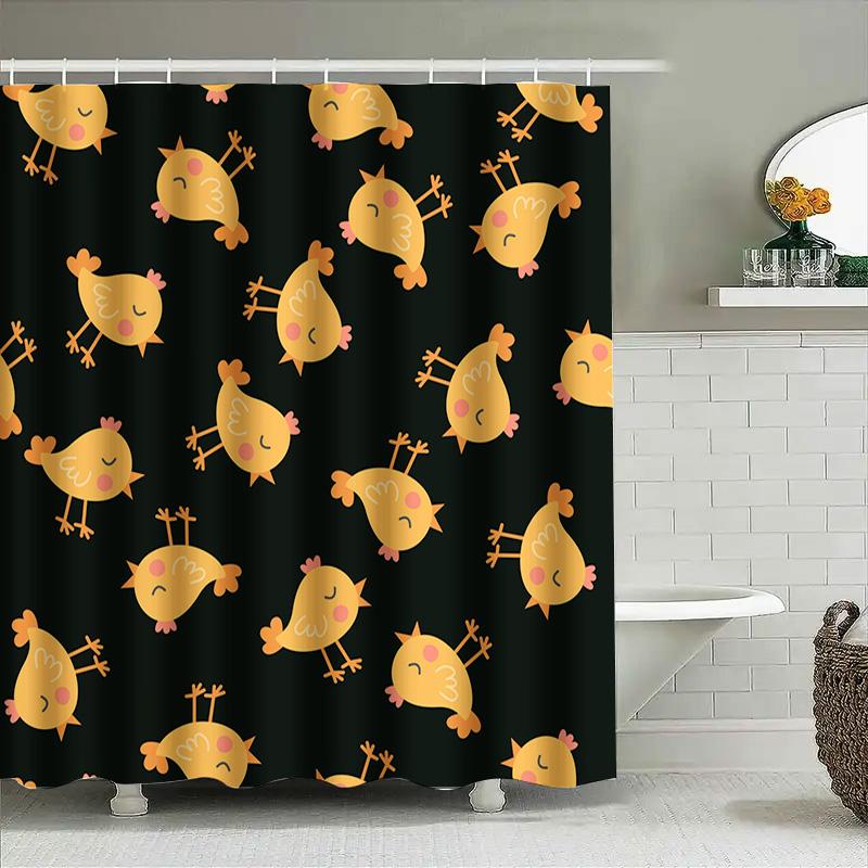 Chicken Print Shower Curtain Waterproof Fabric With Hook Bathroom Decor For Girls And Kids Room Various Colors Available (Yellow