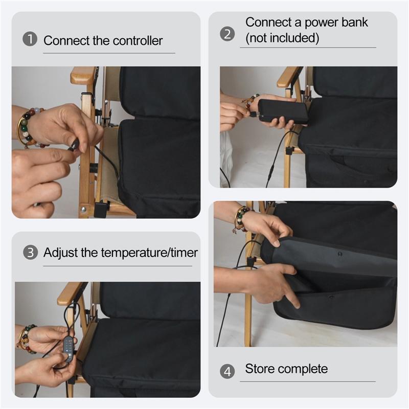 USB Elektrisch Beheizbares Sitzkissen 5-stufige Temperatureinstellung und 5-stufiger Timer Outdoor Verdicktes Camping Heizkissen Sitz