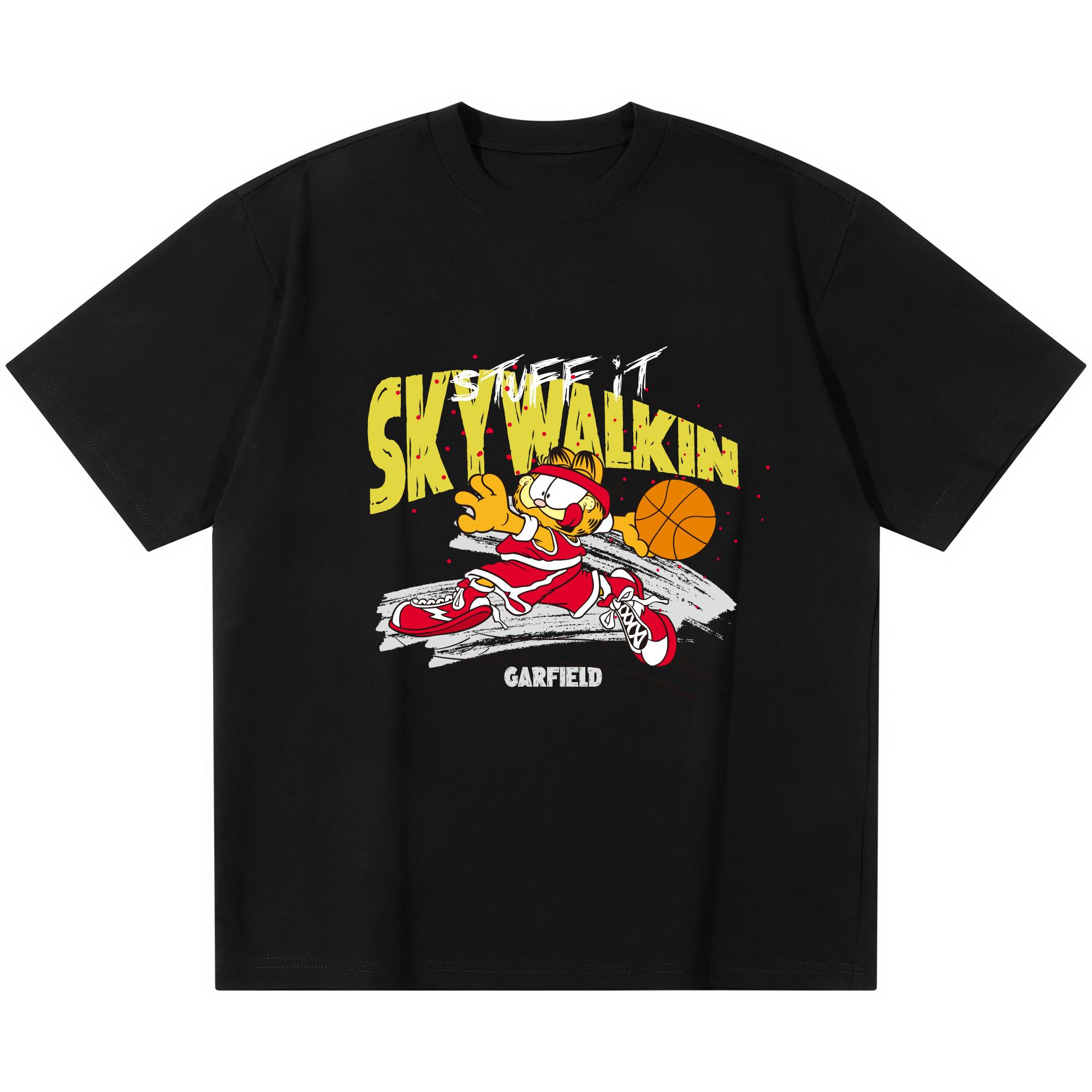 Garfield Basketball Trendy T-Shirt! American Streetwear SKYWALKIN Loose-Fitting Short Sleeve, Unisex, Oversize Couple Tee S