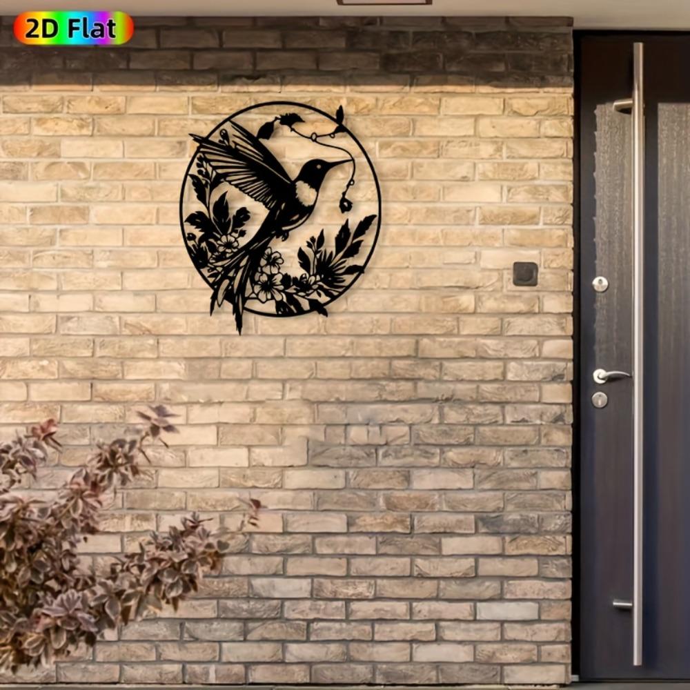 Vintage Metal Hummingbird Wall Sculpture Floral Iron Garden Art Outdoor Indoor Statue Weather Resistant Bird Flower Mural Fence Decor Nature Theme