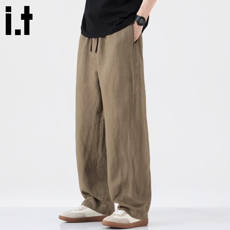 CHOCOOLATEit Men s Loose Straight Wide-Leg Linen Casual Pants M