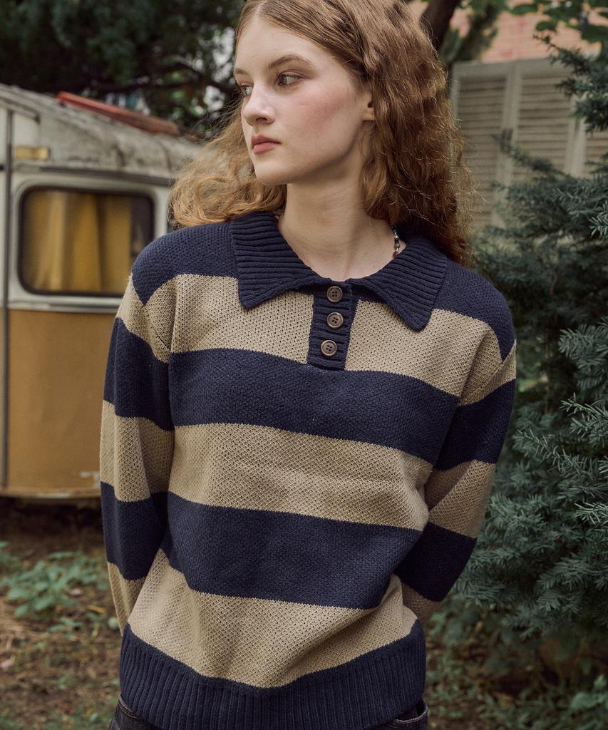 CPGN STUDIO Wide Stripe Rugby Knit Beige
