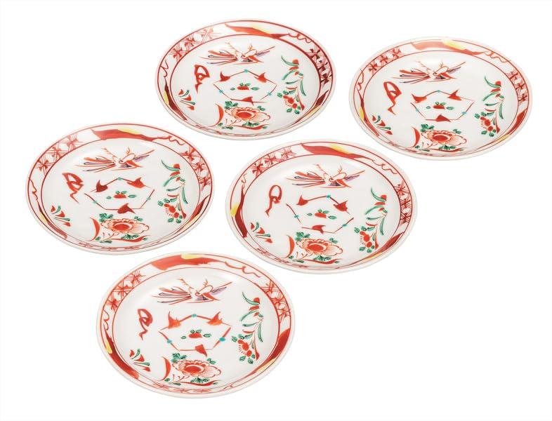 Kutani ware Iwataya 5.5-inch plate set, red cobalt blue K9-112