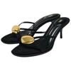 Zara Elegant Fashion High Heel Metal Detail Round Toe Slide Sandals Women Footwear Black 12316510-38