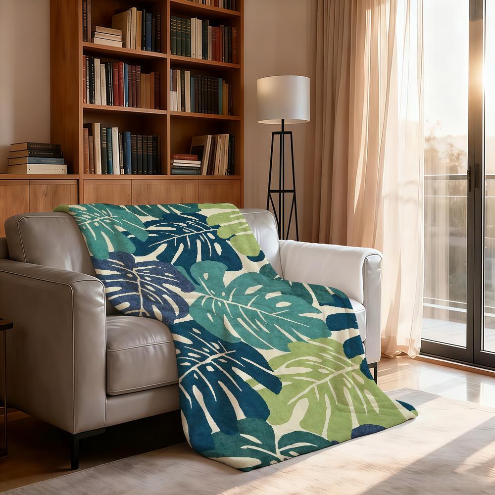 Tropical Leaves Pattern Blanket Soft Throw Blanket for Home Bedroom Bed Sofa Picnic Travel Office Rest Cover Blanket Gift