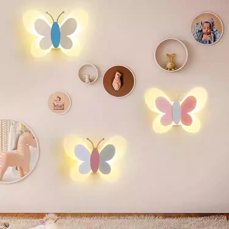 Nordic LED Butterfly Bedside Wall Lamp for Kids - Modern, Creative Bedroom Sconce