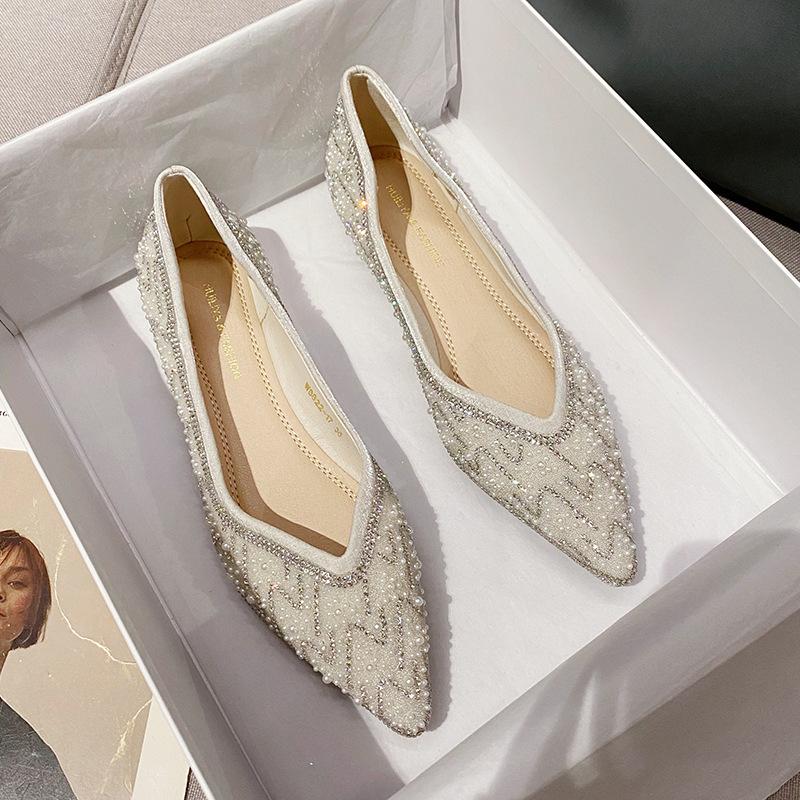 

Huiliya туфли-лодочки со стразами женские туфли на плоской подошве туфли с юбкой маленький ароматный ветер с бриллиантами женская обувь W8822-17 40 абрикосовый