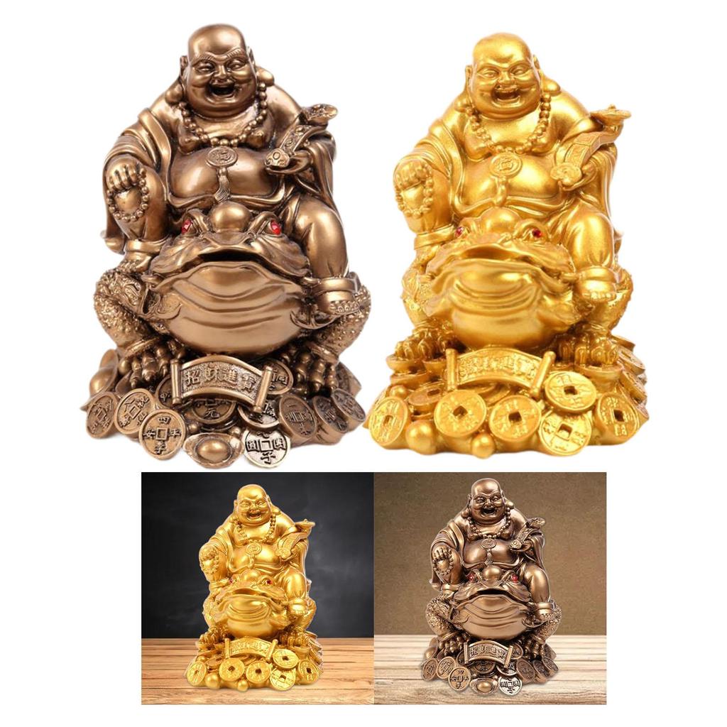 Fenshui Sculpture Table Centerpiece Money Frog Resin Figurine Laughing Buddha Statue for Shop Indoor Farmhouse Cabinet Car