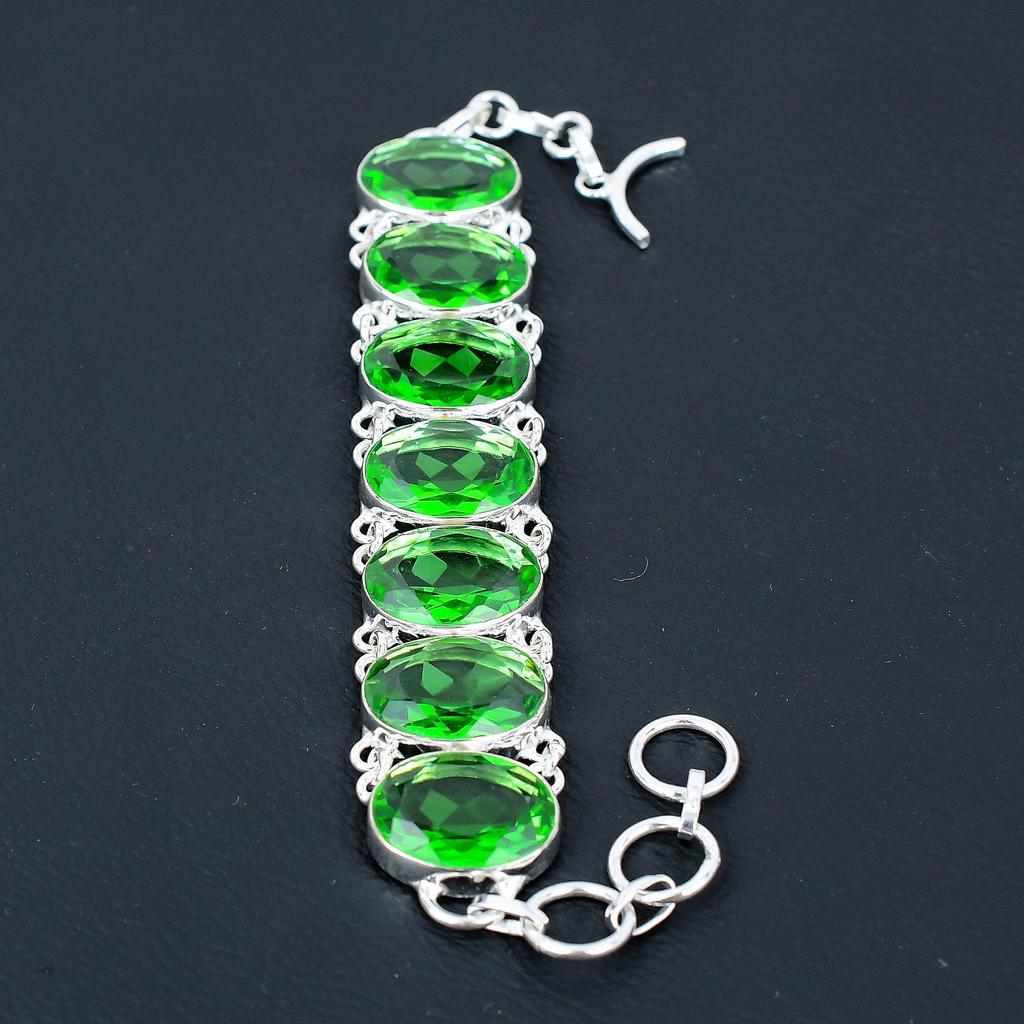 Náramek s drahokamem chromdiopsidu, stříbrný náramek ze sterlingového stříbra 925, šperk s drahokamem chromdiopsidu, náramek pro ženy, dárky pro ni