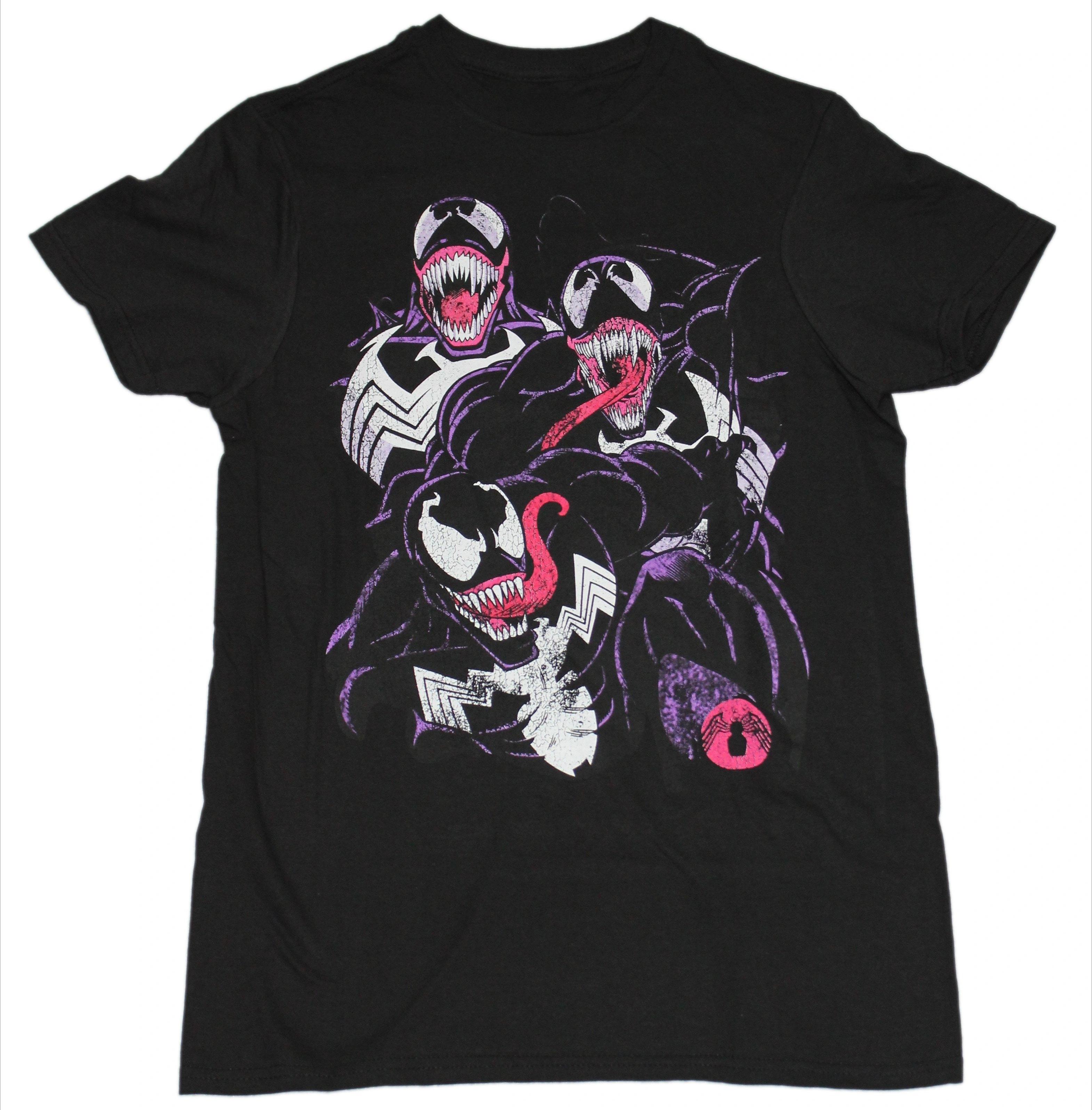2026 new Venom Tshirt Triplet symbiosis pattern in purple outline black lretro Marvel superhero anime clothing top S
