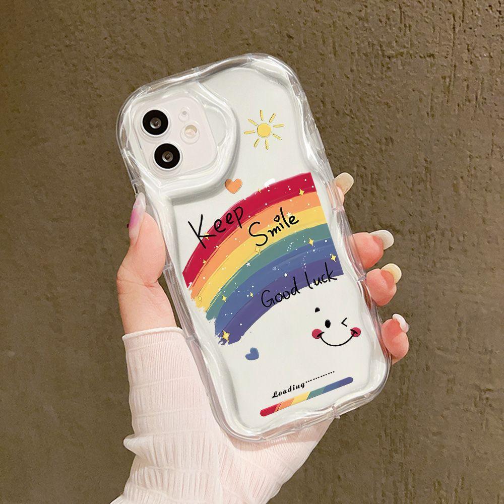 Rainbow smiley face for iPhone17promax mobile phone case Apple 16 cream wave 14/13 soft case 15