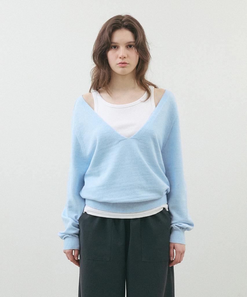 HANE Solid Deep V-Neck Knit 5 Colors