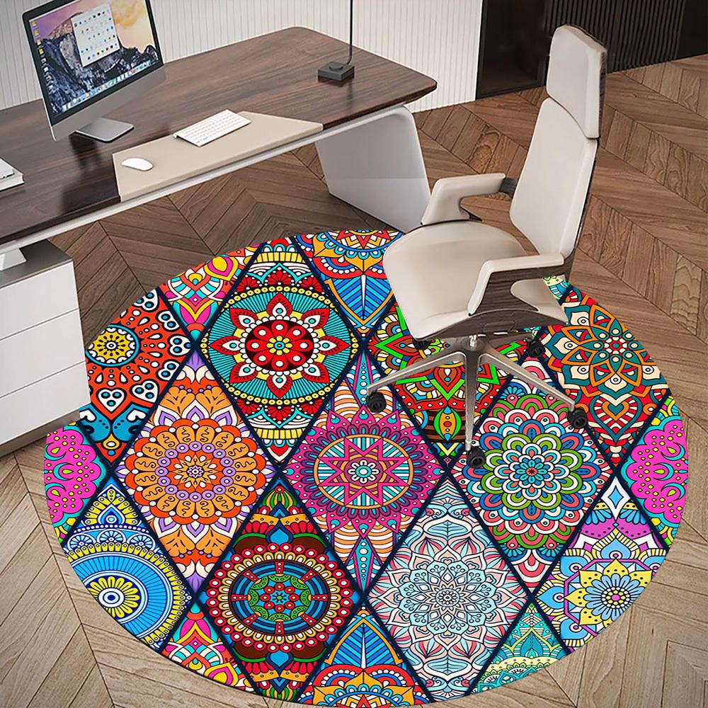 1pc Mandala Colorful Round Chair Mat Area Rug - Non-Slip, Floor Mat for Office, Bedroom, and Indoor Decor C1118195