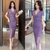 Summer New Temperament Mesh Yarn Low-cut V-neck Waist Split Foot Massage Workcoat Long Dress Women