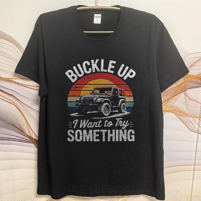 Classic Boys Summer tshirt Buckle Up I Want To Try Something Short Sleeve Street Wear Round Neck For Him Tee Shirt