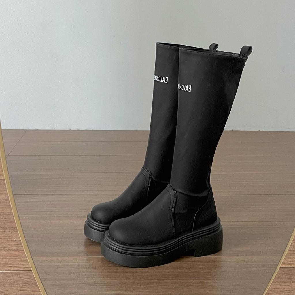 Queen Fan Black British Style Platform Martin Boots Women's 2025 New Autumn Small Height Increasing Short Boots