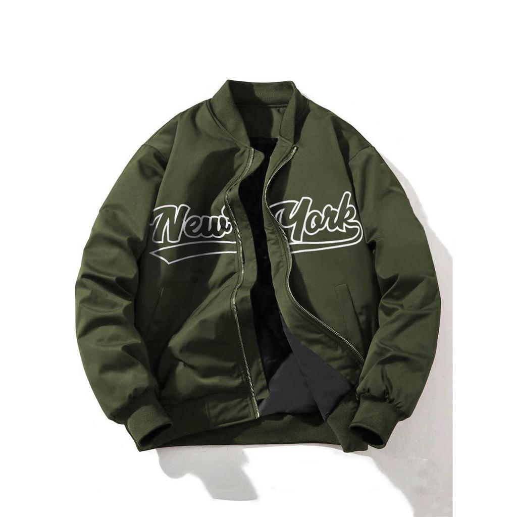 Men's Windproof Printed Baseball Collar Jacket - Casual Outdoor Workwear for Spring & Autumn