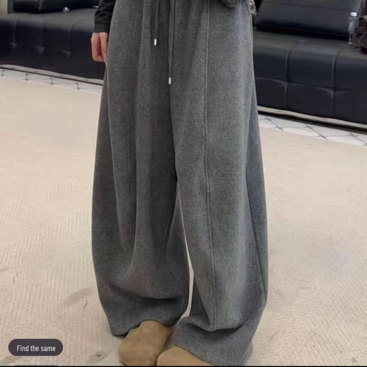 

Women s 2025 Winter Scalloped Woolen Wide-Leg Drawstring Trousers M (100-115kg)