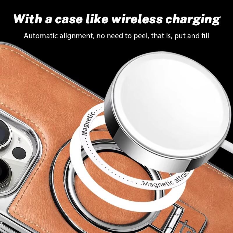 מארז טלפון יוקרתי מעור PU עם מעמד Magsafe לאייפון 16 15 14 13 12 11 Pro Max Plus כיסוי עמיד בפני זעזועים לטעינה אלחוטית מגנטית
