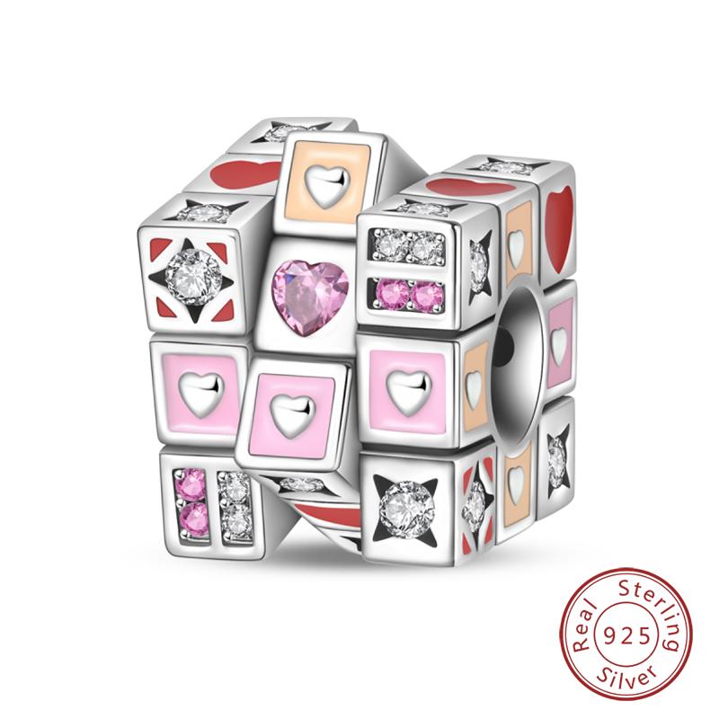 Copper Charms Beads Forever Love Heart Shaped Bow Family Charms Dangle For Bracelet Woman Diy Jewelry Gift