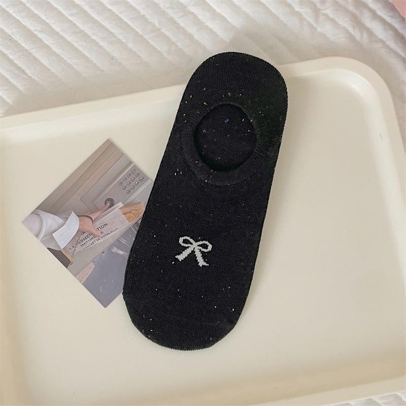 

Летние тонкие носки-следки из точечной пряжи с бантом, носки-невидимки с низким верхом и мелким вырезом для женщин, противоскользящие, простые, из чистого хлопка, без пятки 1 pair чёрный