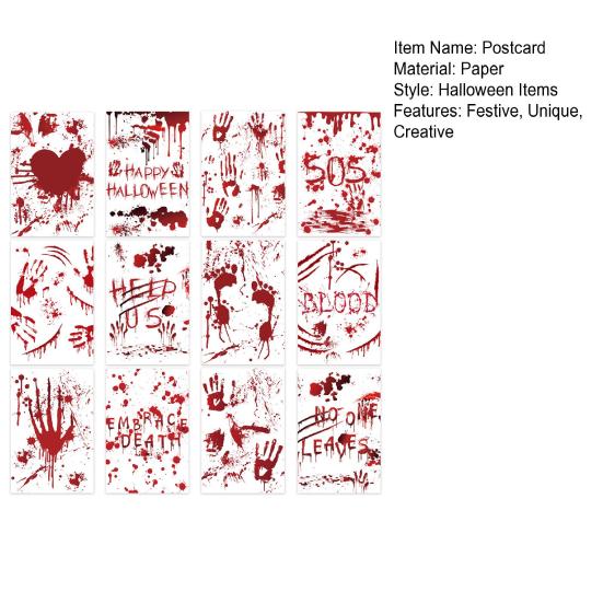 12 Pack Halloween Postcards Scary Blood Handprint Sticky Notes Horror Themed Postcard for Holiday Party Invitations