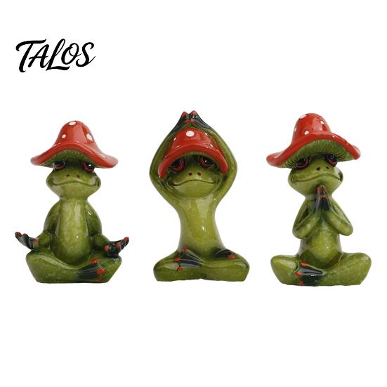 Small Tabletop Accents Yoga Mushroom Frog Figurine, Creative Resin Statue, Cute Sitting Decor Green Ornament for Home Office Shelf Decoration Desktop