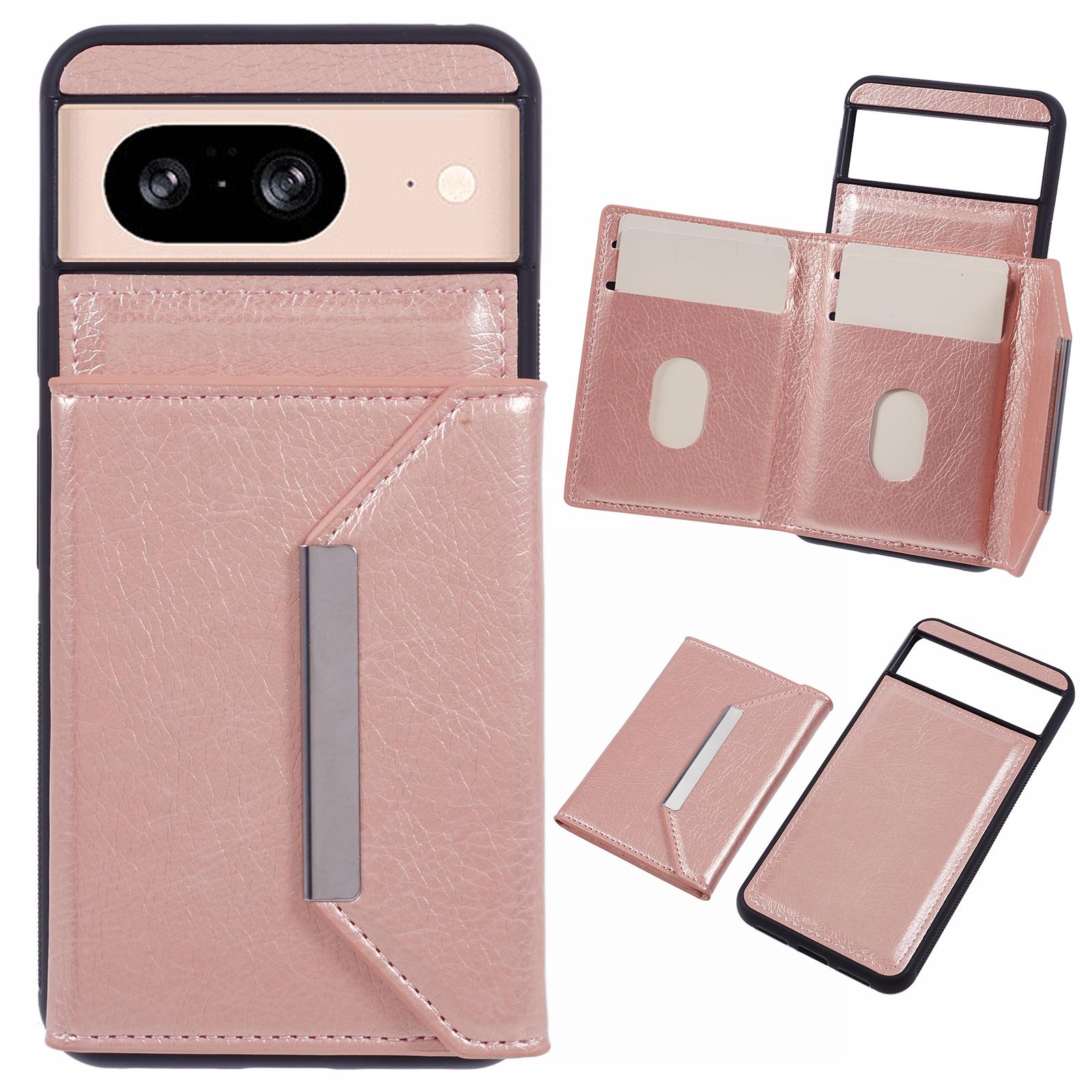 

For Google Pixel 8 Case Leather Phone Back Cover with Card Slot Kickstand Rose Gold