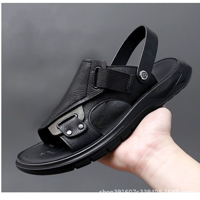

Fashion Real leather and cowhide sandals for men 2025 new model men s driving slippers men s summer beach shoes 38