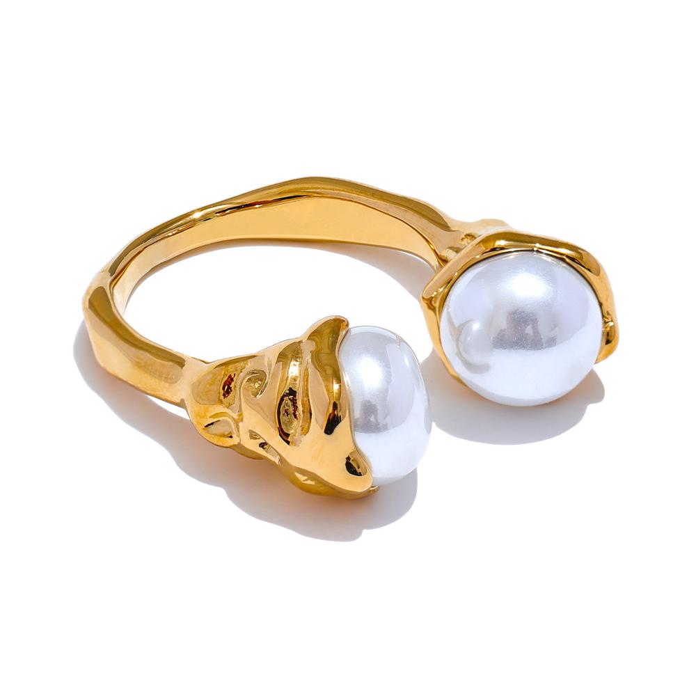 

Yhpup Chic Imitation Pearls Korean Geometric Cast Ring for Women 316 Stainless Steel Charm Trendy Jewelry Accessories Gift New 7