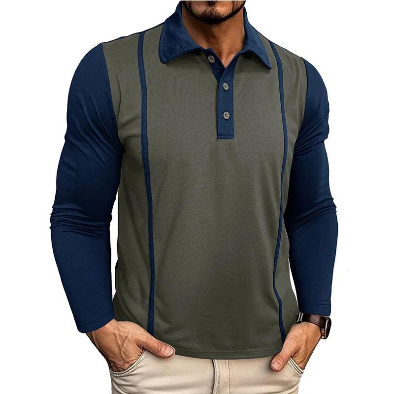 

Spring Autumn Men s Contrasting Color Lapel Long Sleeve Button Polo Shirts Mens Casual Polos Tops XL