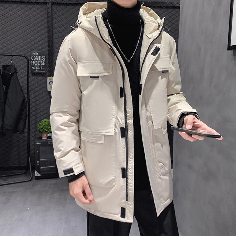 New Down Jacket for Men's Mid-length Men's Thickened Thermal Jacket for Multi-pocket Windproof Outdoor Top