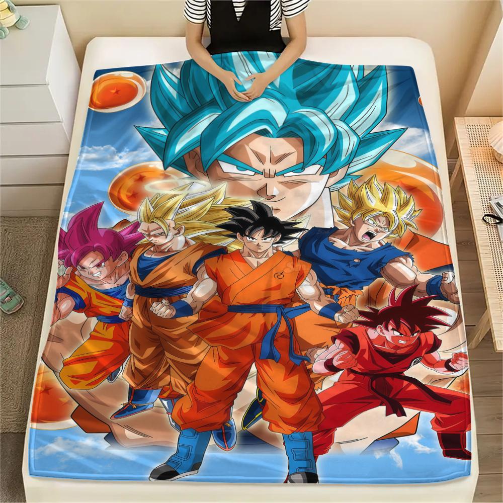 Son Goku Printed Flannel Blanket, Ideal for Bed Sofa Chair, Picnic Travel Use, Warm Home Bedroom Decor -HE23