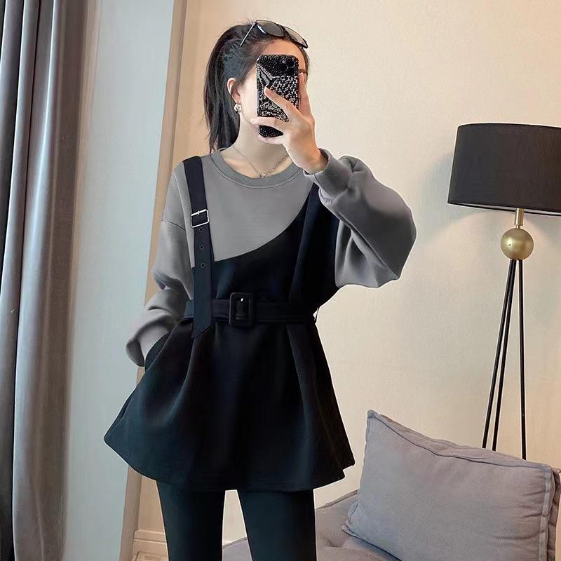 

Женский свитшот с круглым вырезом и цветными блоками: Модный, Подчеркивающий талию, Дизайн из двух частей – Весна 2024, Европейский стиль. Small чёрный