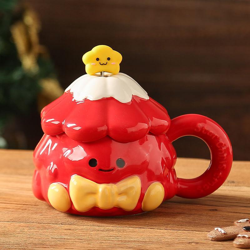 Keramický pohár na vánoční stromeček, tyčka na míchání, hrnek pro pár s víčkem, 420 ml hodnotný dárek k narozeninám pro dívky