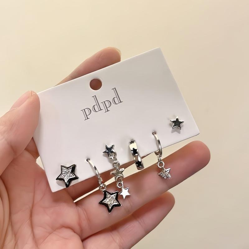 IF ME 6Pcs/set Y2K Star Heart Cross Hoop Earring Set Zircon Silver Tassels Earrings for Women Jewelry Accessories