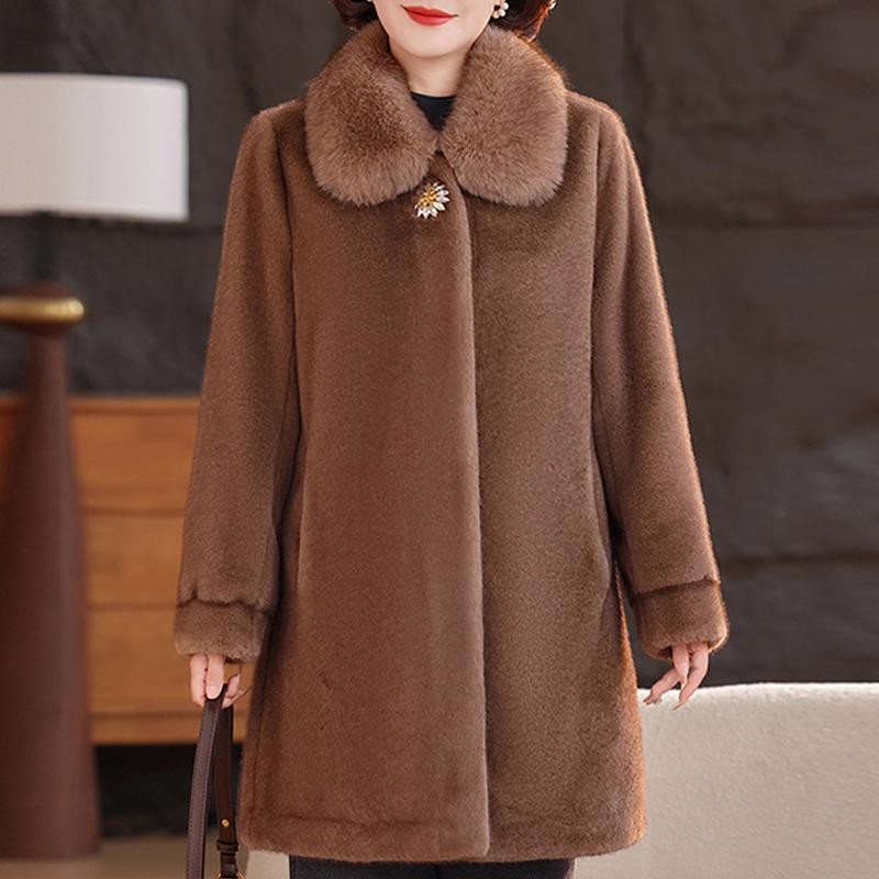 Luxurious Winter Faux Fur Jackets for Women Thick Warm Outerwears Elegant Middle-aged Women's Fur Coat