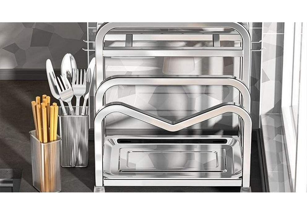 Stainless Steel Kitchen Organizer: Knife Holder, Pot Lid, Cutting Board, Cutlery & Chopstick Stand