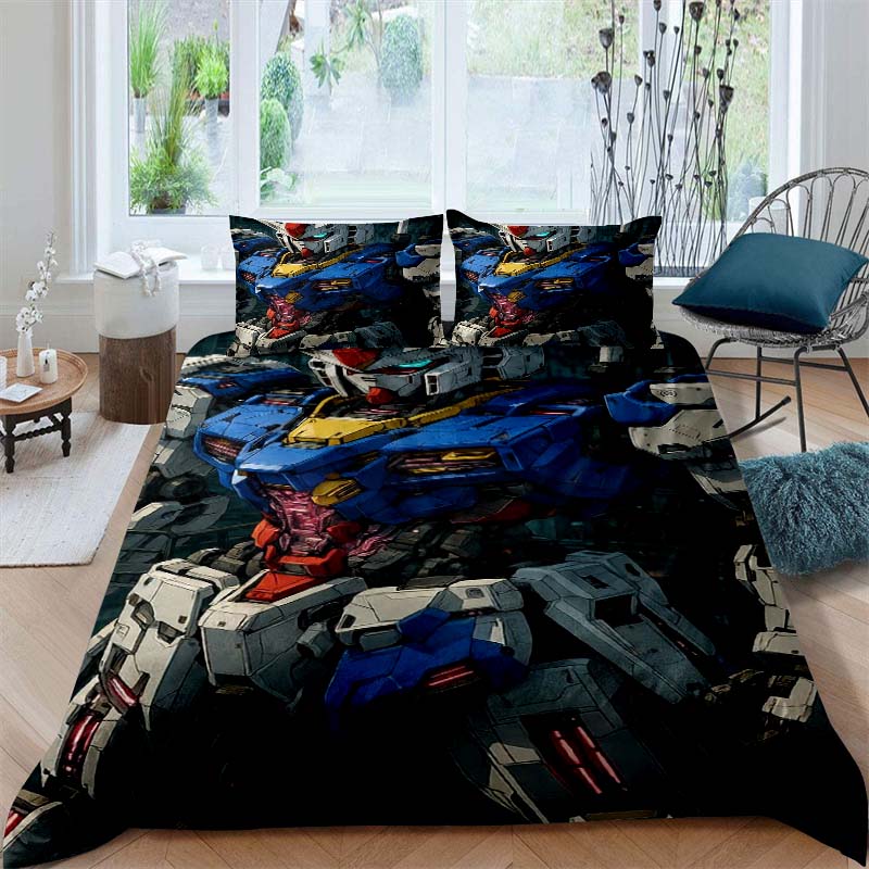 Cartoon/Anime Mobile Suit Gundam Bedding Set, Printed Single Duvet Cover and Pillowcase 3-Piece Set, Available in Children's and