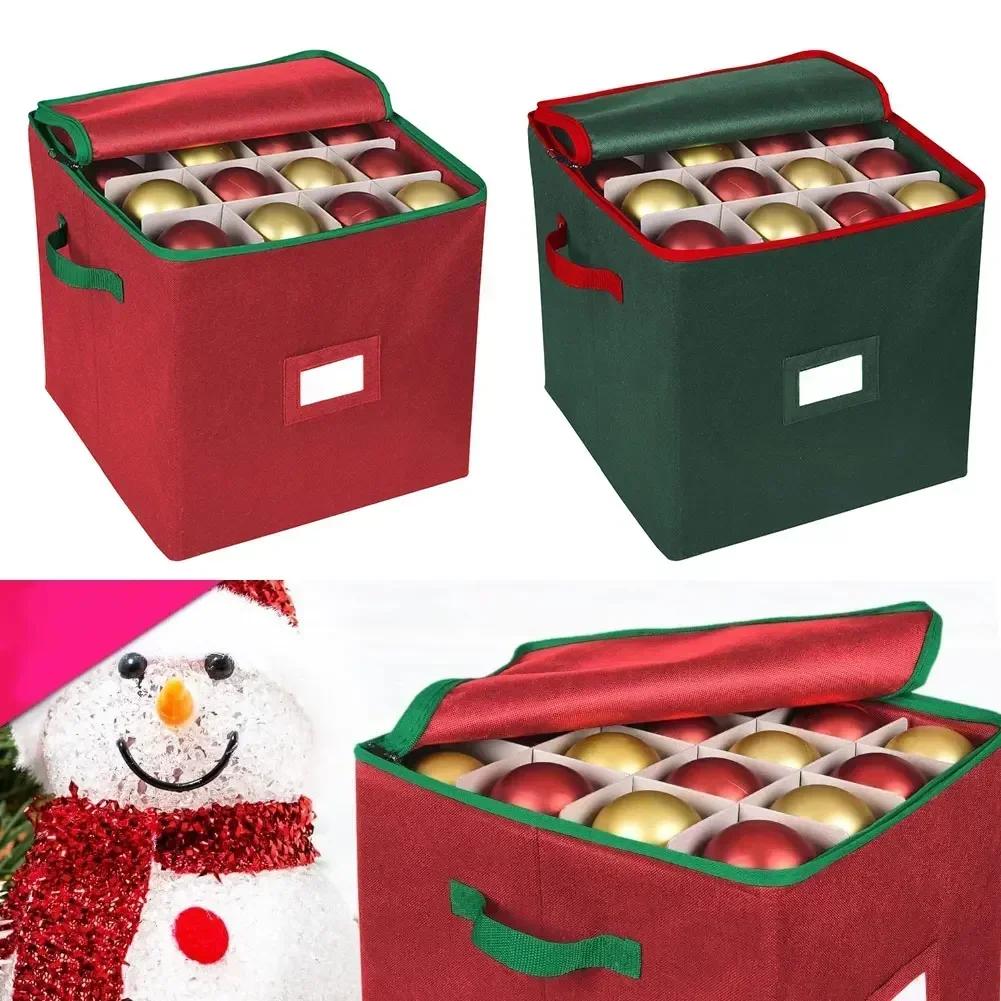 1PC Christmas Bauble Storage Box With Dividers 64-Grid Xmas Storage With Zippered For Christmas Ball Storage Home Decoration