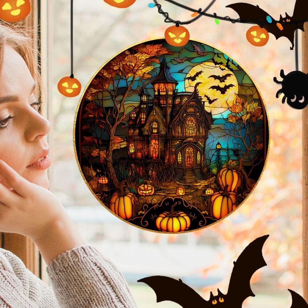 PVC Halloween Glass Stickers Horror Castle Cat Static Film Glue Free   Window