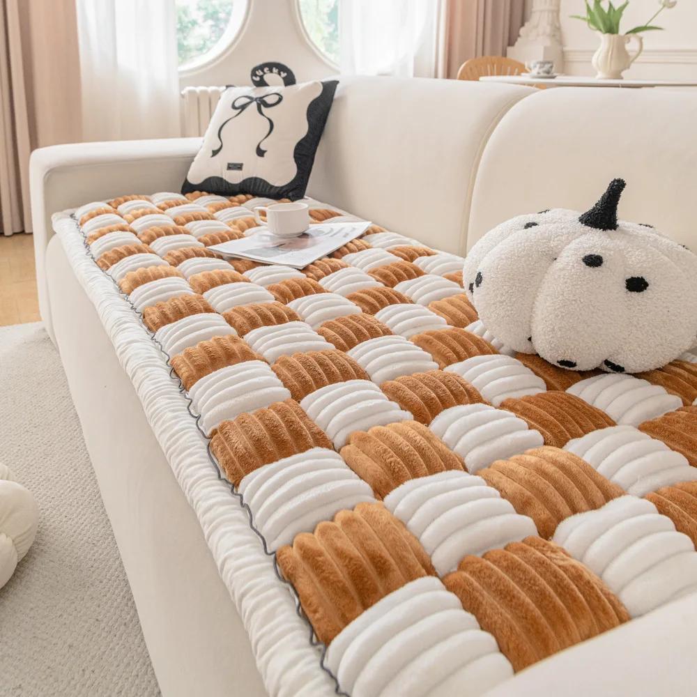 Modern And Simple Flannel Sofa Cushions 2025 New Autumn And Winter Anti Slip And Dustproof Thick Cushion Cover Cloth Towel