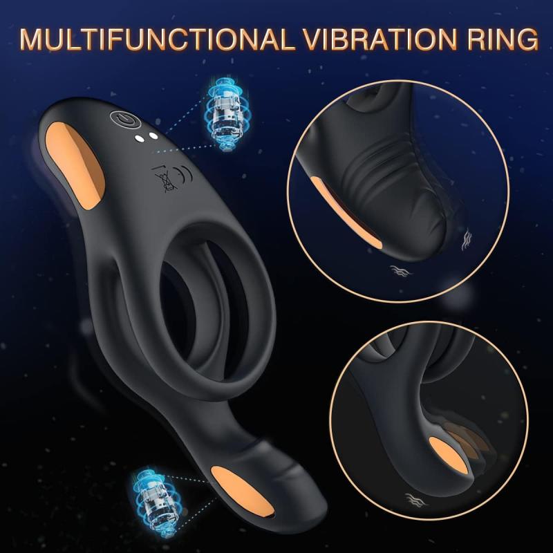 Vibrating Cock Ring with Clitoral Vibrator 10 Vibration Modes Penis Ring for Men Silicone Waterproof Sex Toys for Adult Couples Black