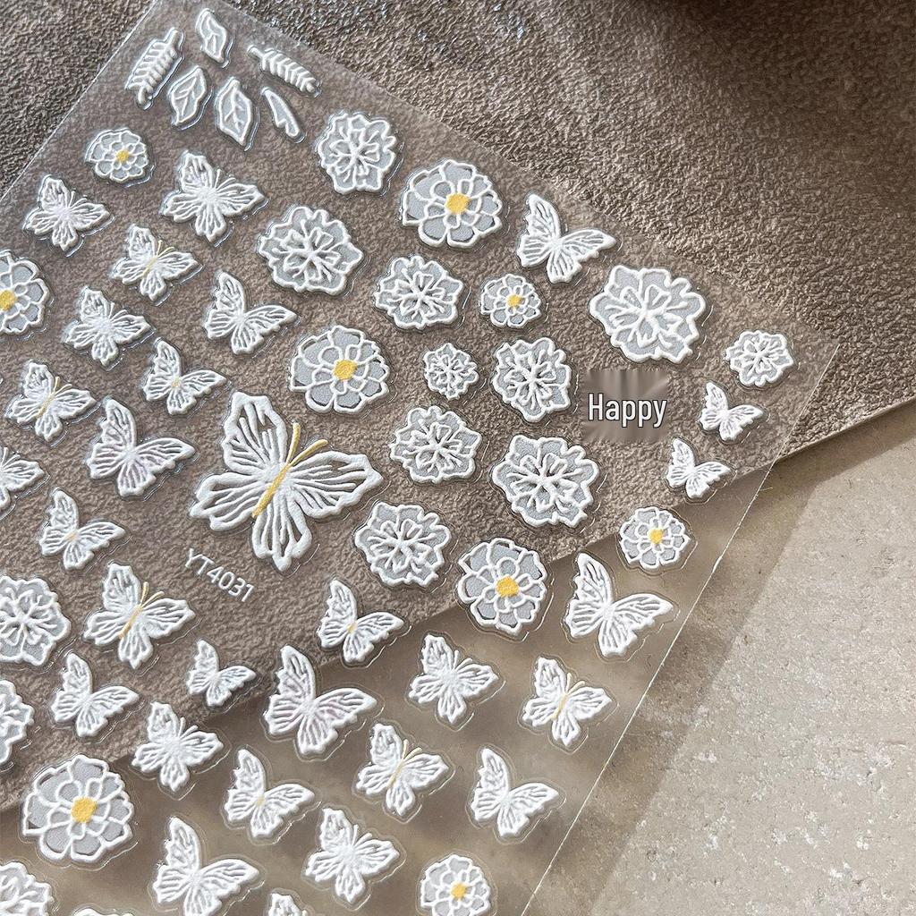 YITU Embossed Butterfly & Flower Nail Art Stickers: Exquisite Hollowed Designs with Adhesive Back - YT4031