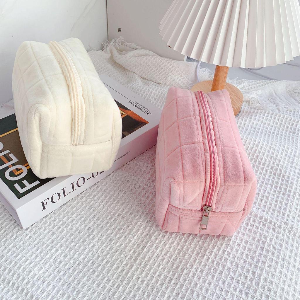 Bolsa de Cosméticos de Terciopelo Organizador de Almacenamiento de Gran Capacidad Bolsa de Maquillaje Portátil para Pinceles de Maquillaje Labiales Productos de Cuidado de la Piel