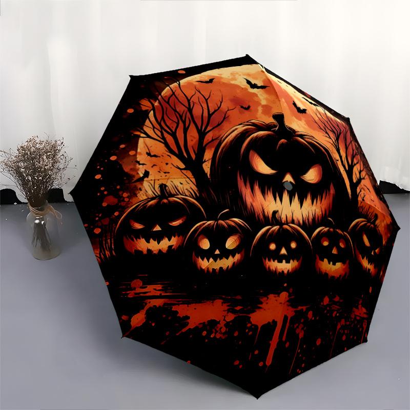 1pc Scary Pumpkin Automatic Opening and Closing Umbrella - Lightweight 3-Fold Design, Suitable for Fans, Travel, Daily Use - Official Product, In