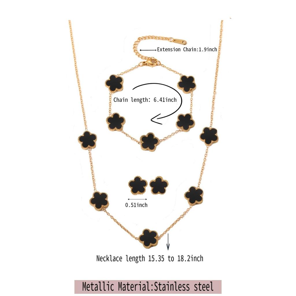 Fashion Flower Necklace Earrings Set Jewelry Women Stainless Steel White Shell Clover Bracelet Jewelry Accessories